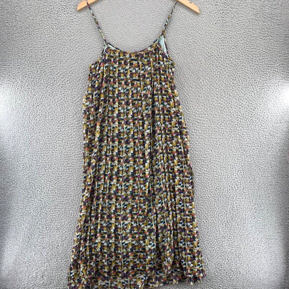 Fossil Dress Womens Medium Blue Multi Geometric Trapeze Pleated Sleeveless Midi - Picture 3 of 10